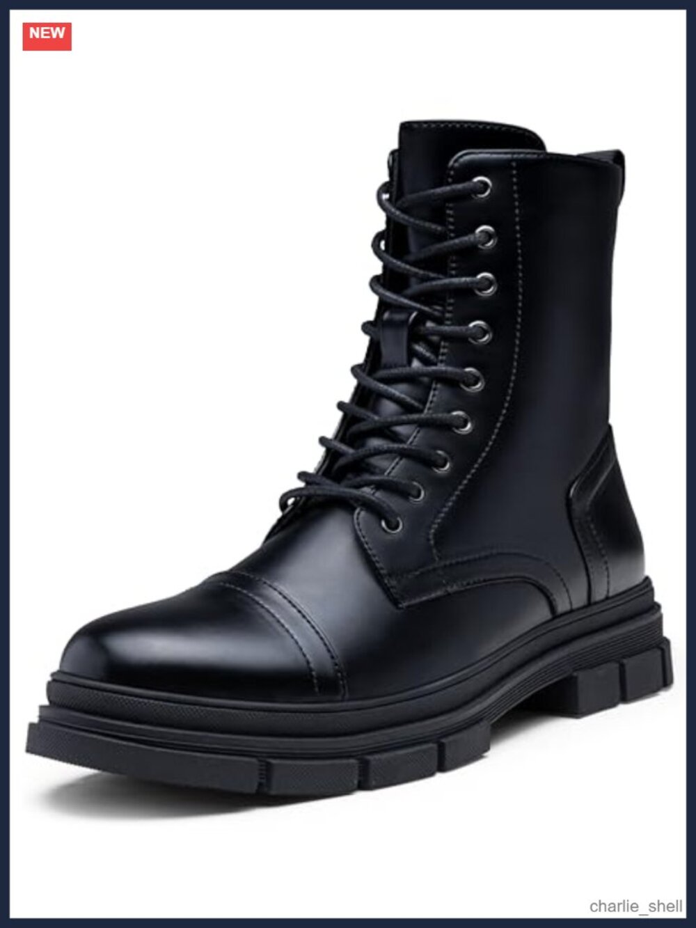 Men's Motorcycle Combat Boots Calf High PU Memory Foam Cap Toe